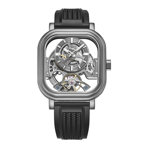 Luxury skeleton watch with carbon fiber case, tourbillon, and racing-inspired design for bold everyday wear.