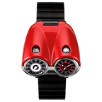 Red sport-luxury watch with dual dials, inspired by motorsport performance and European design