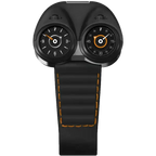 Dual-dial luxury sport watch with black case, orange accents, and racing-inspired design