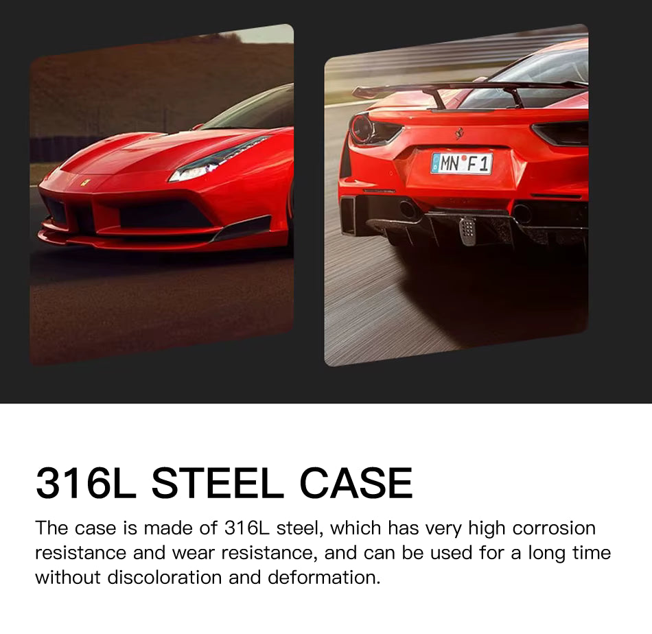 Red luxury sports car on racetrack, highlighting motorsport-inspired design and performance.