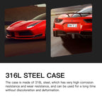 Red luxury sports car on racetrack, highlighting motorsport-inspired design and performance.