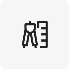 Minimalist icon of a caliper and ruler symbolizing precision engineering and watch design